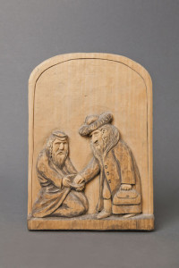 Bas‑relief with Jewish joke on reverse Józef Reguła, 1992 In his early experiments with form and content, Józef Reguła carved a series of reliefs based on entries from a book of Jewish jokes. The jokes are written on the backs of the carvings. Property of Józef Reguła